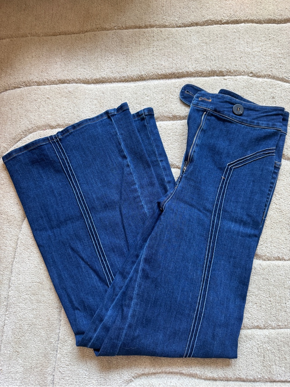 Rafe Deep Blue Wide-Leg Jeans with Contrast Seams